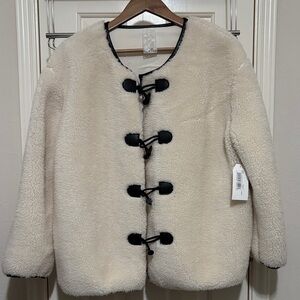 Sadie & Sage Cream Teddy Jacket with Black Toggles